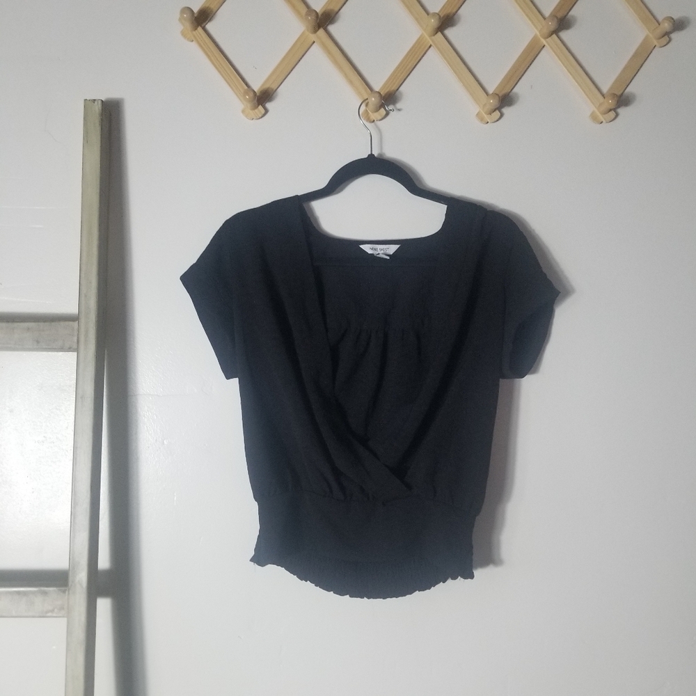 NINE WEST WOMEN'S BLACK V-NECK BLOUSE SIZE XS